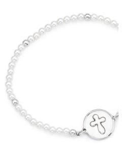 Bracelet with cross. Sterling silver 925 and mother of pearl. AMEN