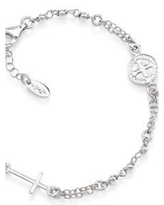 Rosary bracelet with cross and Saint Benedict. Sterling silver 925. Woman. AMEN