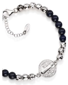 Saint Benedict bracelet. Sterling silver 925 and blue agate. Man. AMEN
