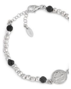 Saint Benedict bracelet. Sterling silver 925 and lava stone. Man. AMEN