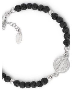 Saint Benedict bracelet. Sterling silver 925 and lava stone. Man. AMEN
