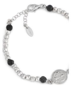 Saint Benedict bracelet. Sterling silver 925 and lava stone. Woman. AMEN