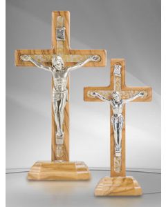 Olive wood crucifix with base