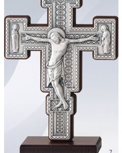 Saint Damiano Crucifix. Silver plated metal. With base