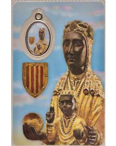 Estampa de la Virgen de Montserrat con medalla