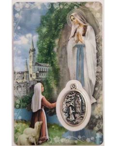 Estampa de la Virgen de Lourdes con medalla