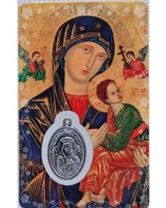 Estampa de la Virgen de Perpetuo Socorro con medalla