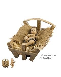 Niño Jesus con cuna de madera
