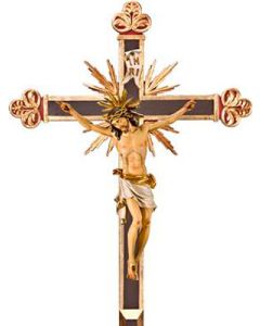 Crucifijo cruz trebolada con rayos de sobremesa 
