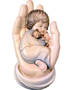 Protective hand with child. Relief