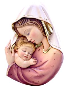 Virgen maternal, color blanco y rojo. Relieve