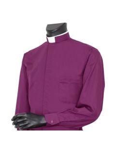 Camisa Clergyman Cuello romano, Violeta. Manga larga. Mixto Algodón