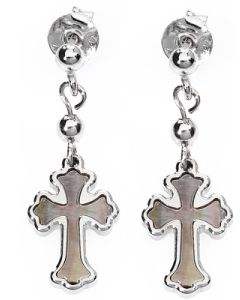 Rosary pendant earrings. Sterling silver 925 and mother of pearl. AMEN
