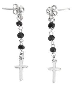 Rosary pendant earrings. Sterling silver 925 and black crystal. AMEN