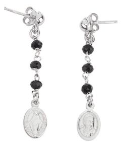 Earrings of Our Lady of the Miracle and Francis Pope. Sterling silver 925 and black crystal. AMEN