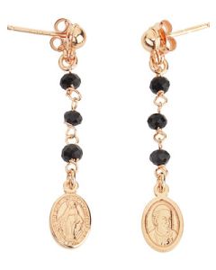 Earrings of Our Lady of the Miracle and Francis Pope. Sterling silver 925 and black crystal, rose. AMEN